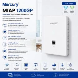 MERCURY MIAP 1200GP Gigabit dual-band in-wall wireless AP showing 1200Mbps AC capacity and sleek white design.