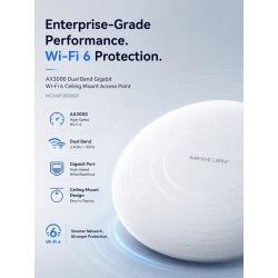 MERCURY MCXAP 3000GP Gigabit AX3000 Wi-Fi 6 ceiling AP showing high-speed 3000Mbps capacity and 360-degree coverage.