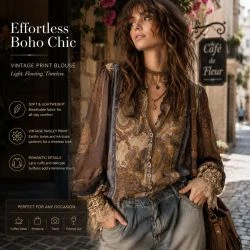 Women&rsquo;s Rustic Paisley Sheer Sleeve Boho Blouse