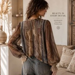 Women&rsquo;s Rustic Paisley Sheer Sleeve Boho Blouse