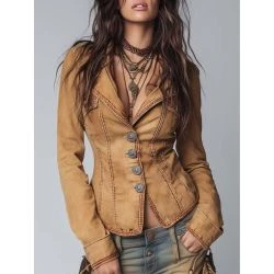Women&rsquo;s rustic western tailored button front casual jacket top front view