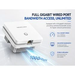 MERCURY MIXAP 3000GP Gigabit AX3000 Wi-Fi 6 in-wall AP showing 3000Mbps dual-band capacity and minimalist white socket design.