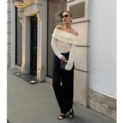 Women Elegant Ivory Lace Off-Shoulder Boutique Top