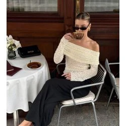 Women Elegant Ivory Lace Off-Shoulder Boutique Top