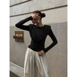 Women Black Draped Cowl Neck Western Top