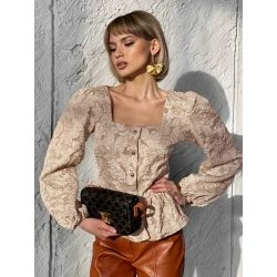 Women Beige Floral Jacquard Boutique Blouse