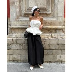 Women White Strapless Bubble Hem Top