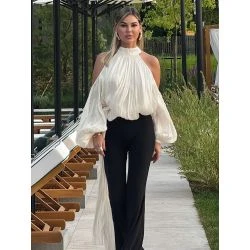 Women Ivory Cold Shoulder Luxe Blouse