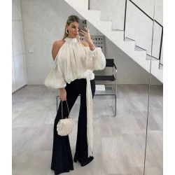 Women Ivory Cold Shoulder Luxe Blouse
