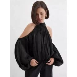 Women Black Cold Shoulder Luxe Blouse