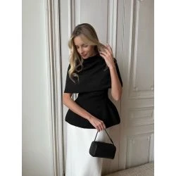 Women Black Cowl Neck Cape Shoulder Blouse