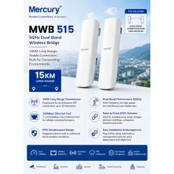 MERCURY MWB 515 5GHz 867Mbps 15KM Ultra Long-Range Industrial Outdoor Wireless Bridge Set/Pair